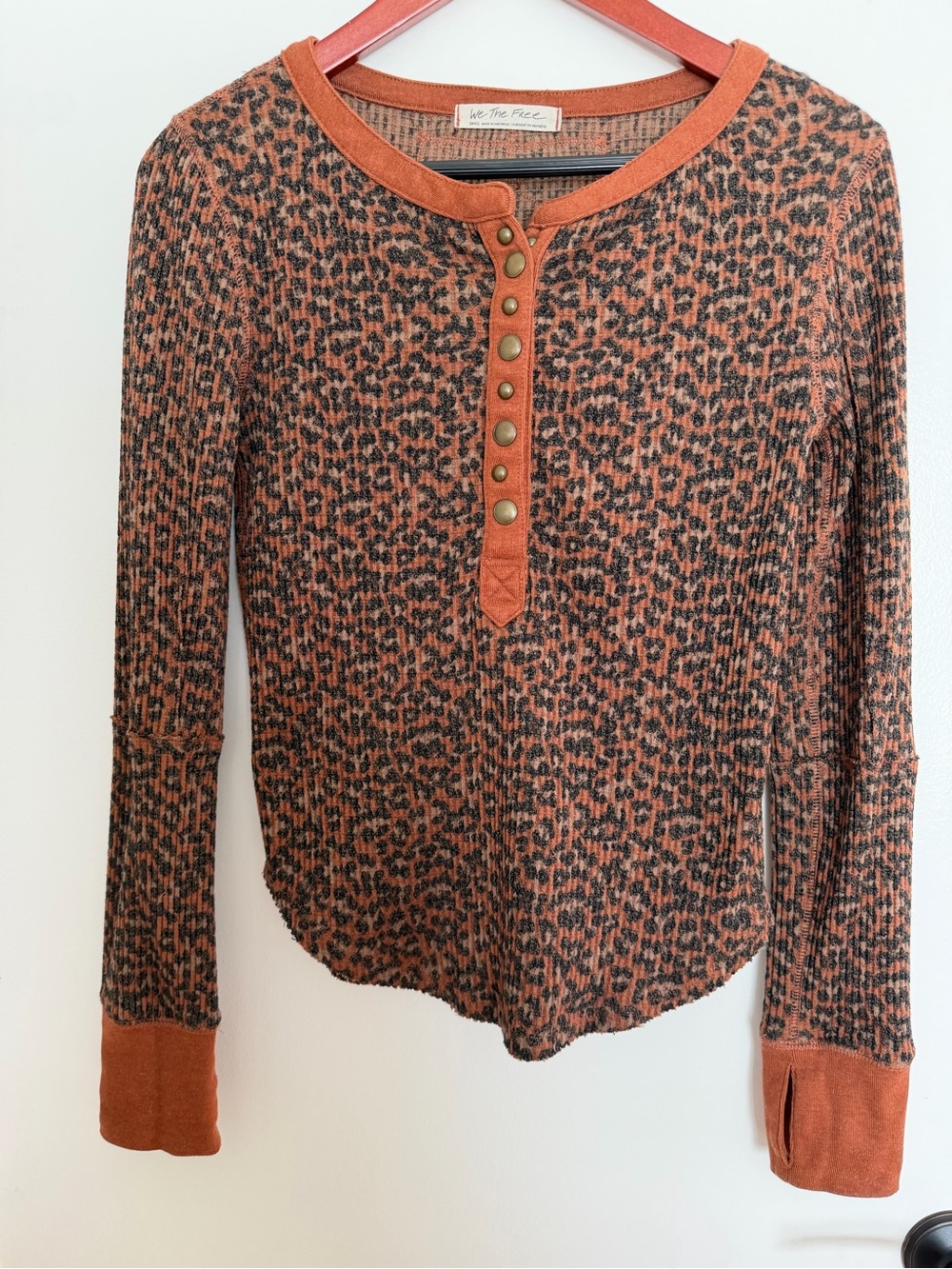 We The Free Rust and Black Leopard Ribbed Henley
